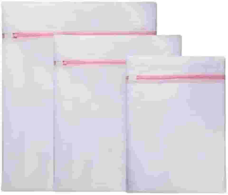 Kit com 3 Sacos Telados P+M+G Rosa com Zíper para Máquina de Lavar - Cesto para Peças Delicadas - Saco Telado para Roupas Delicadas