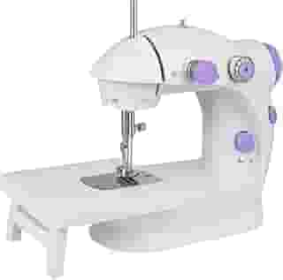 Mini Máquina de Costura Reta Portátil Branca Com Pedal bivolt 110V/220V Funciona com Pilhas Compacta e Completa