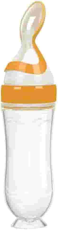 Colher dosadora em silicone para alimentação do bebê. Amarelo.