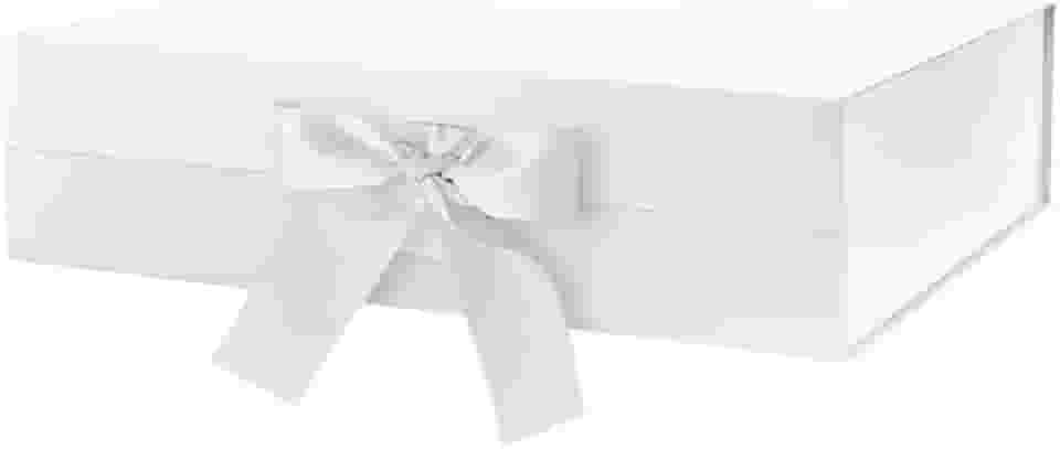 Caixa FlexBox Rígida de Papel com Imã e Cetim para Presente - Y338 (Branco, 33x25x12cm)