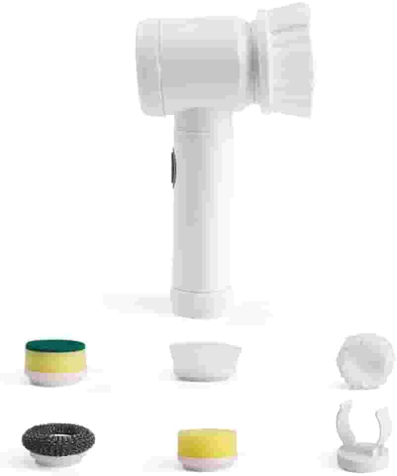 Escova de Limpeza Elétrica Portátil Sem Fio Recarregável - Giratória, com 7 Cabeças de Escova Elétrica em 1 para Lavagem de Pratos, Banheiro, Piso, Vidro e Limpeza Doméstica Geral (Branco, 7 em 1)