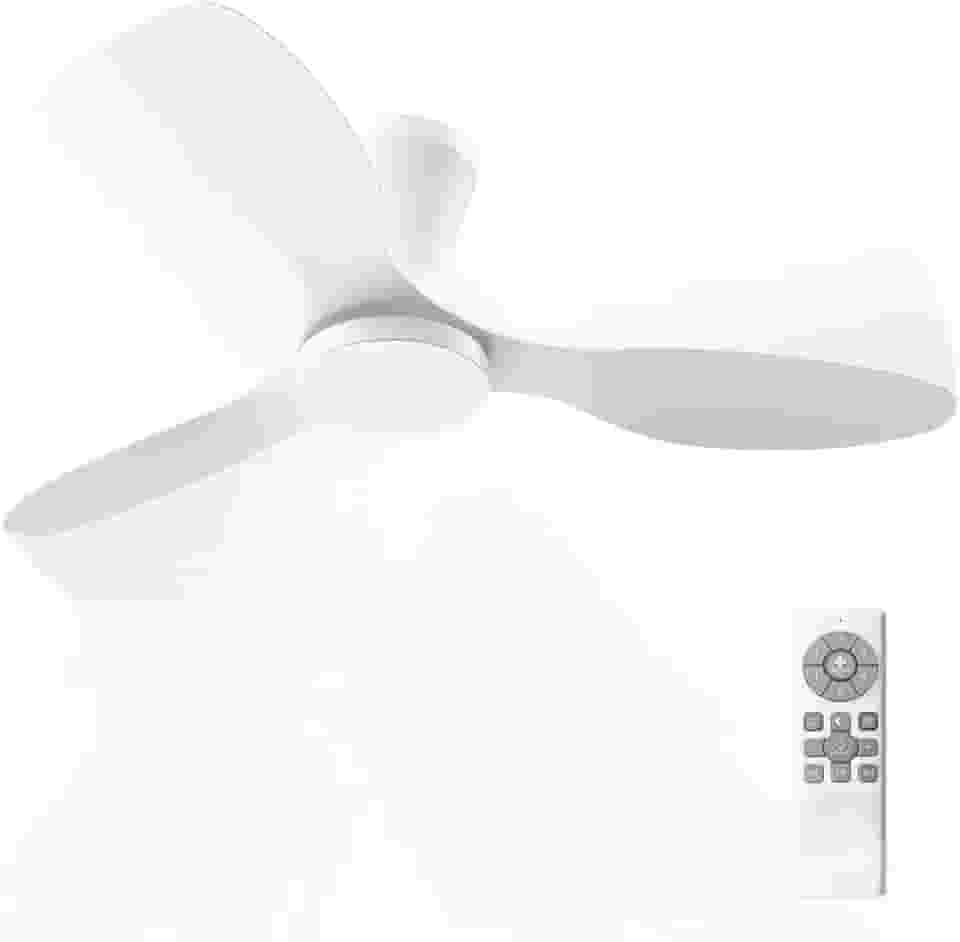Ventilador de Teto com Controle Remoto Silencioso 6 Velocidades Função Reversa LED 21W Ajustável com Memória Moderno 220V/110V, Branco