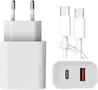 Carregador Universal Ultra Rápido 40W Duo, USB-C e USB-A + Cabo Tipo-C, Power Delivery, Quick Charge 4.0, Branco – Compatível com Samsung, Motorola, LG e iPhone.