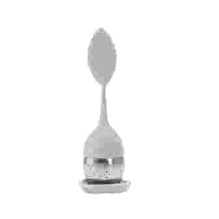 Infusor de Chá em Silicone com Cabo em Forma de Folha, Coador de Aço Inox, Bandeja Coletora. Silicone Premium BFA Free (Branco)