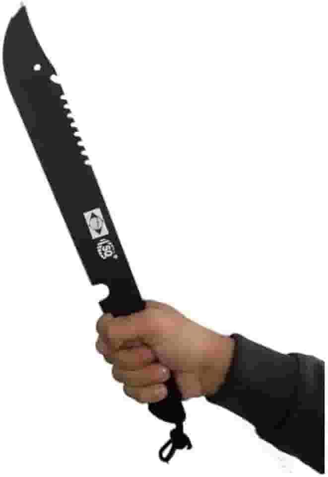 Machado Tático Militar em Aço Inoxidável, 31cm, com Bainha, Lâmina Preta 17cm, Cabo Emborrachado Antideslizante, para Camping, Pesca, Trilha