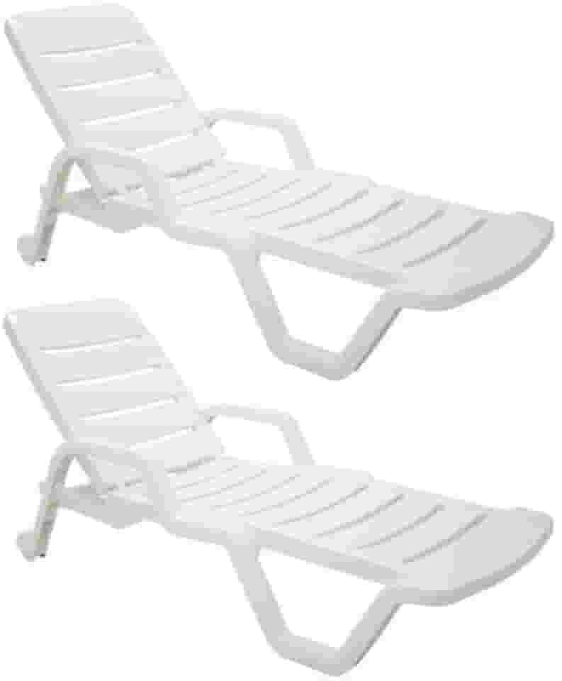 Kit 2 Espreguiçadeiras Plásticas Reclinável Piscina Branca Praia Verão (Branco)