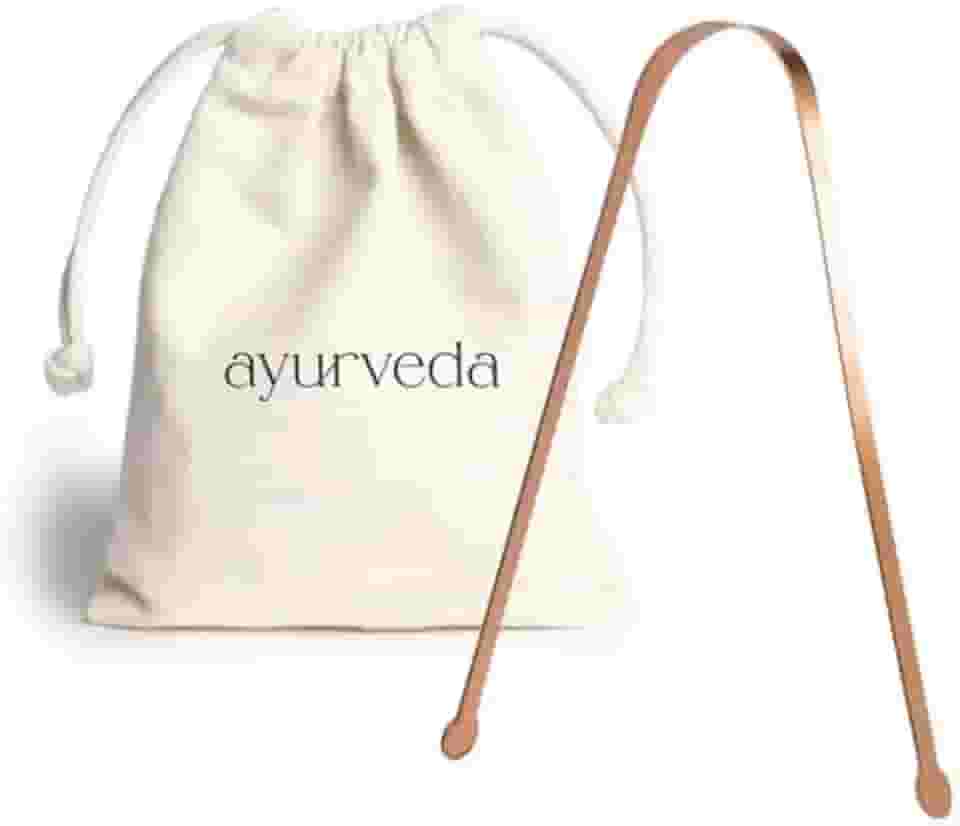 Raspador limpador de língua de cobre Ayurveda Com Saquinho Algodão Marca Ayurveda