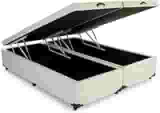 Cama Box QUEEN SIZE com Bau Pistão a gás corino bege Bipartido - 158x198x27