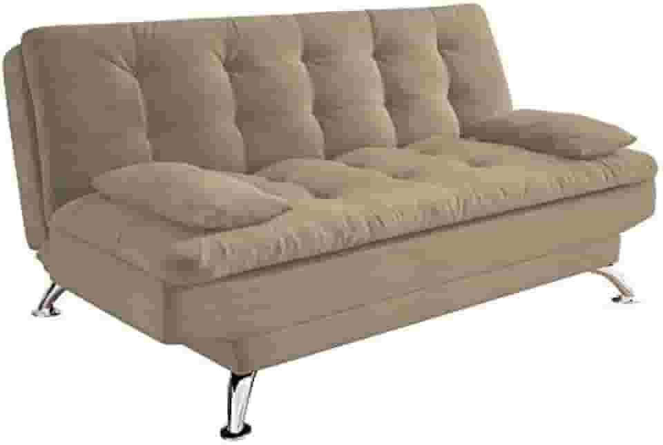 Sofá-Cama 3 Lugares Casal Premium Suede Velvet Bege