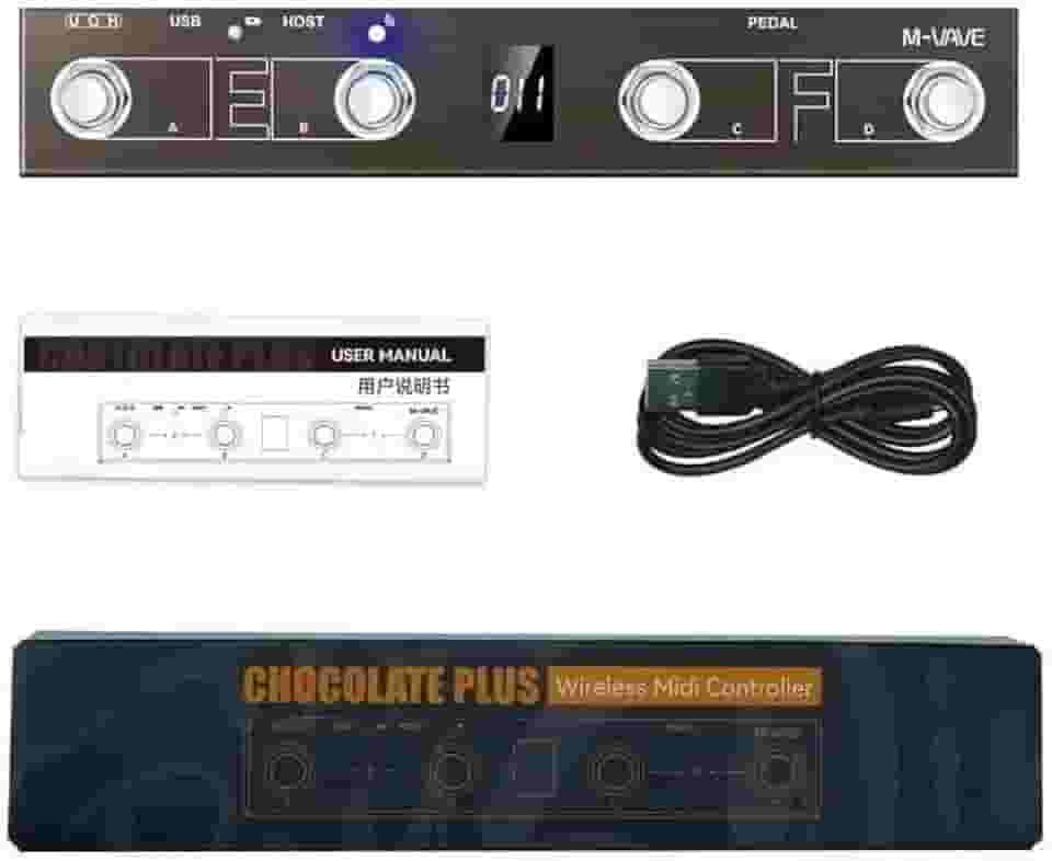 M-VAVE VEDO Chocolate Plus Controlador MIDI Sem Fio Teclado Profissional com 4 Botões Foot Switch, Interface Host Controle Direto de Efeitos, Bateria de Longa Duração 12 Horas Windows Mac iOS Android