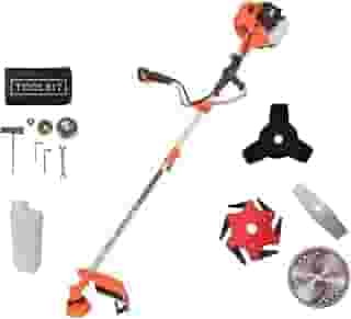 Roçadeira a Gasolina Profissional com Motor de 75CC, Potência de 3HP, Equipada com Lâmina de 6 Pontas, 2 Pontas Facão e Disco de 80 Dentes, Inclui Kit Completo de Acessórios para Trabalho Eficiente