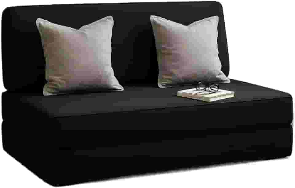 Sofá baixo 3 em 1 dobrável vira colchonete e puff multiuso para sala e área de descanso (Preto)