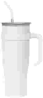 Copo Caneca Térmica de Inox à Vácuo Com Alça e Canudo 1200ml (Copo Virgínia) (Branco)