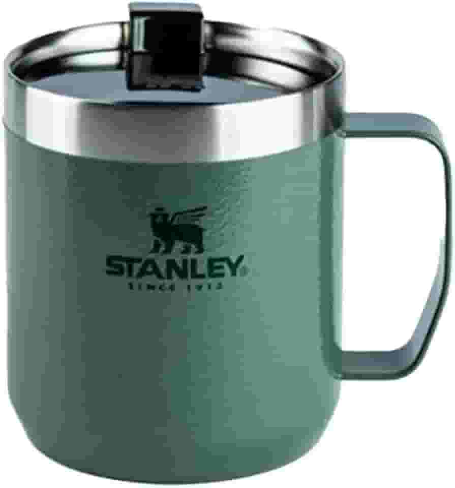 Stanley Caneca de campismo clássica e lendária - Copo de campismo isolado em aço inoxidável para bebidas quentes e frias, tampa à prova de goles, caneca de viagem - 350 ml, Hammertone Green