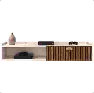 Rack Suspenso Home Classic Decoração Casa Apartamento Pequeno Sala Estar Quarto Tv 32 42 50 Polegadas 1 Porta Puxador Concha - Lojas RPM (Off White/Ripado)