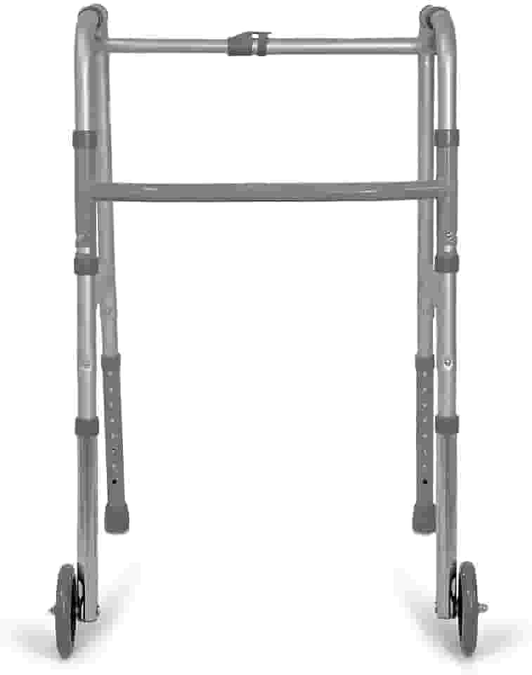 Andador Adulto Idoso com rodas alumínio dobrável altura regulável articulado Modelo 2 barras (acompanha pés com ponteira e pés com rodas se quiser usar alternadamente)