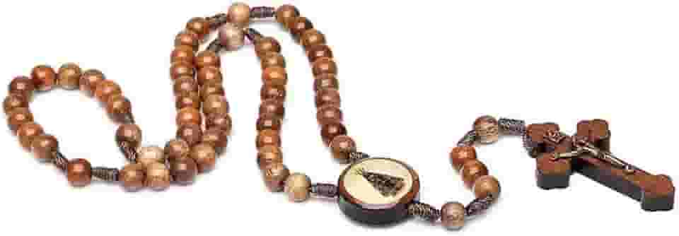 Terço Madeira Imbuia Cordão 8mm Eu Rezo pela minha Familia/Nossa Senhora Aparecida