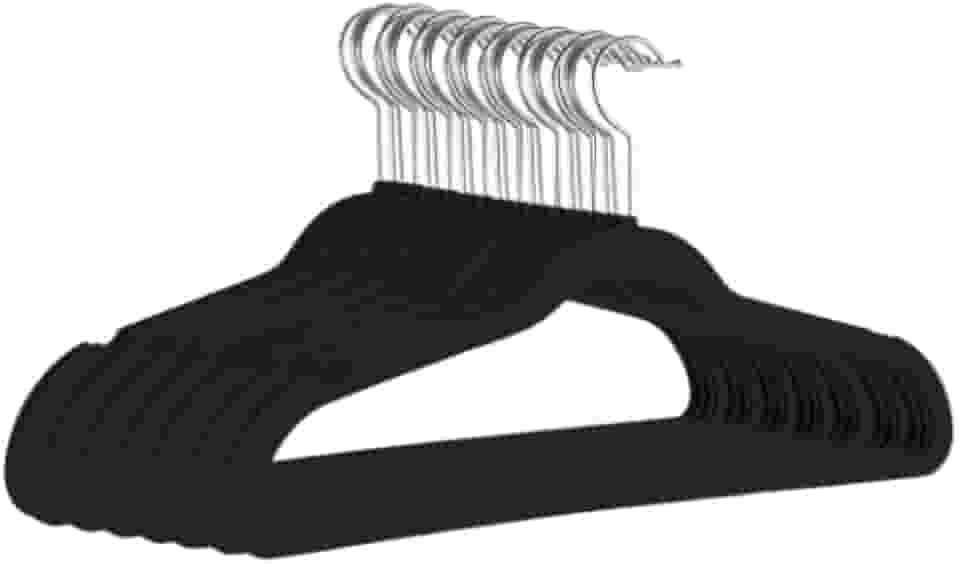 Kit 50 Cabides Reforçados de Veludo Antideslizante Adulto Ultrafino Preto Gancho 360°