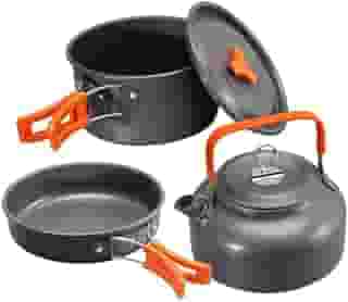 Conjunto Kit Panelas Compactas Camping Ds-308 Com Chaleira