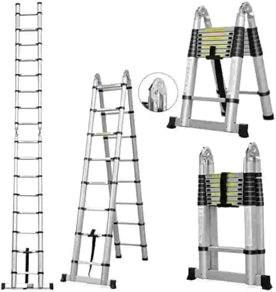Escada Telescópica Dupla 16 Degraus 5 Metros Alumínio CHARBS - Prateado