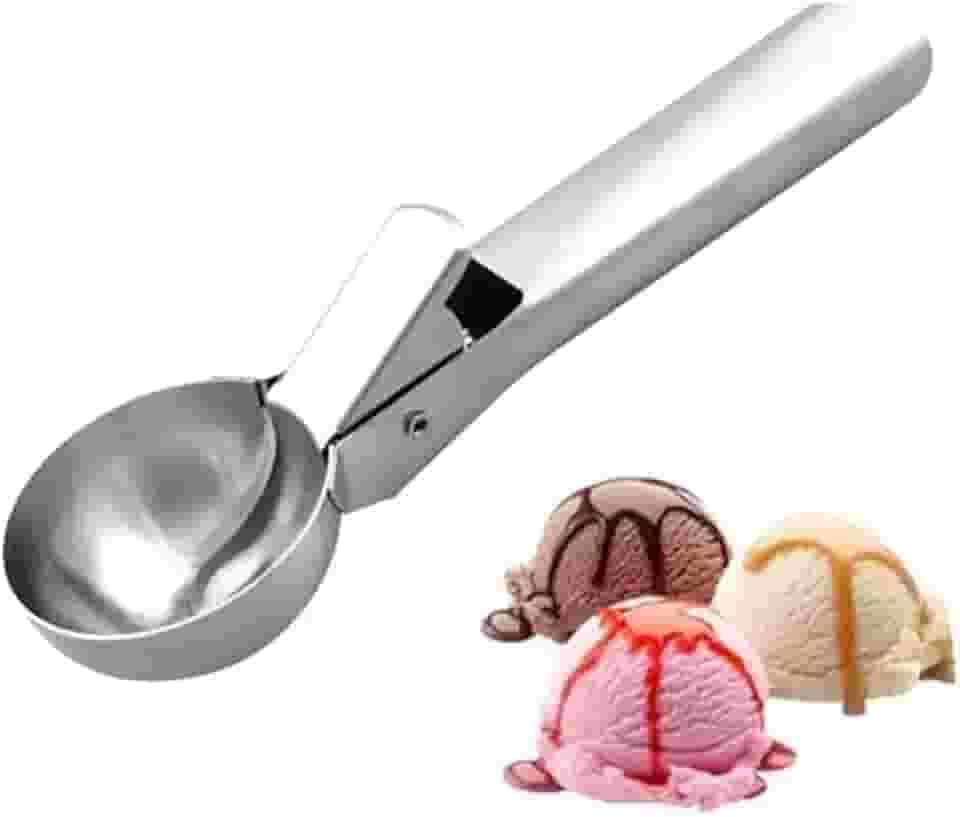 Colher de Sorvete em Aço Inoxidável com Ejetor, Design Ergonômico, Ideal para Sorvetes e Massa de Cookies