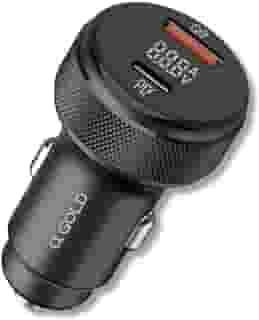 Carregador Veicular Turbo A’GOLD 60W 9.1A – Carregamento Rápido PD QC 3.0 com Display LED, USB + Tipo-C, Carregador Celular