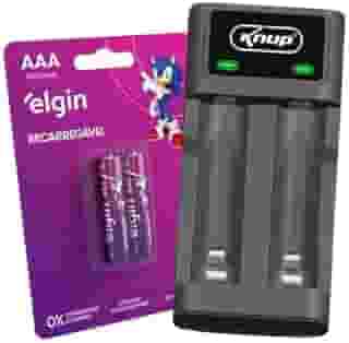 Carregador Pilha Aa/aaa Type-c + 2 Pilhas Aaa 900 Mah Elgin 110v/220v