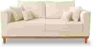 Sofá 3 Lugares Retro Sala de Estar Beny Suede Bege Madeira Prima Deccor