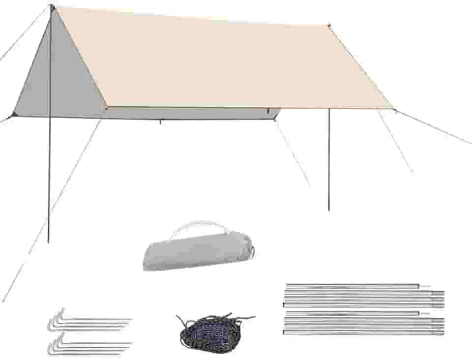 Toldo Impermeável Portátil 3x3m Para Camping, Praia e Viagens – Toldo à Prova de Chuva e Vento(ouro cinza hexágono,3m*4m)
