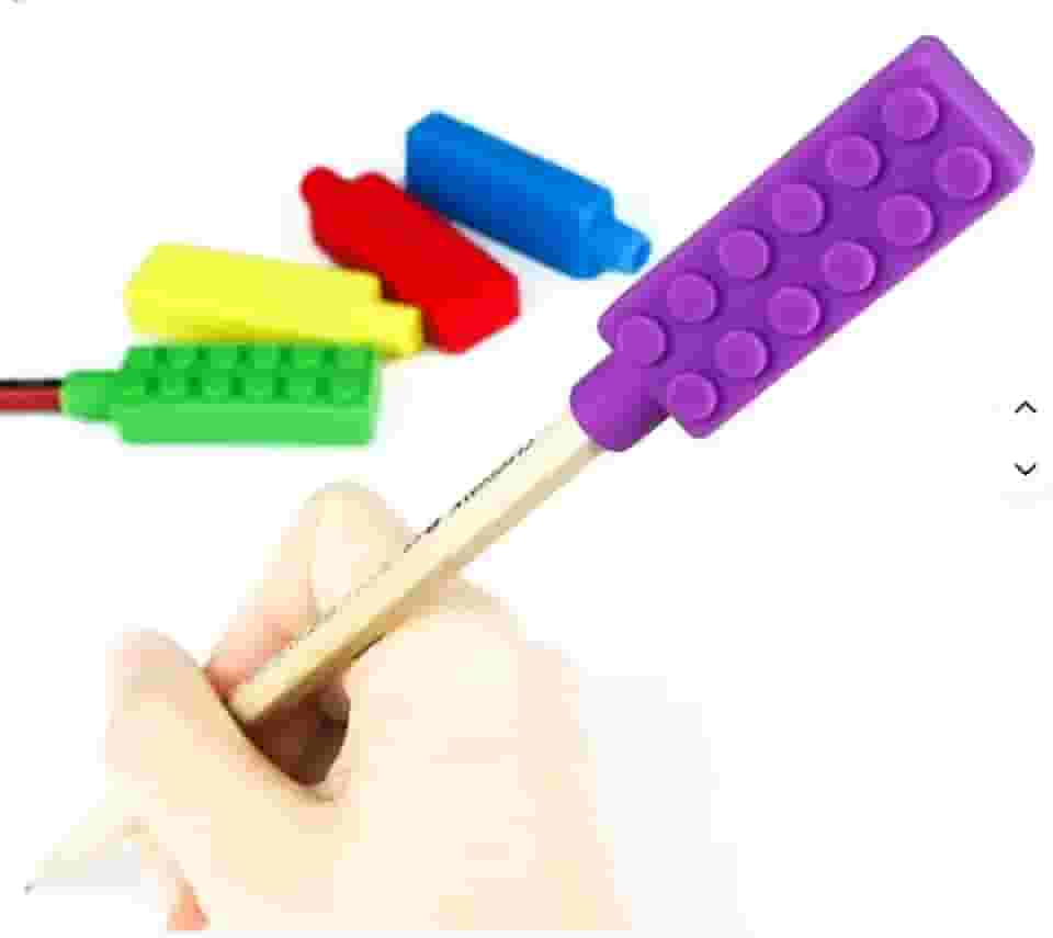 KIT 03 UNIDADES Mordedor Sensorial em Formato de Bloco de Silicone, para Lápis e Caneta_ Autismo Anti Estresse Ansiedade_ Ponteira