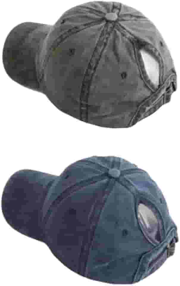 Boné de beisebol feminino com rabo de cavalo lavado, universal, tamanho ajustável - 2 peças