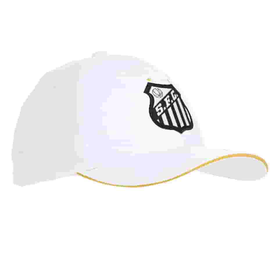 Boné Santos Bordado Frontal e Lateral 6 Gomos Licenciado - Branco
