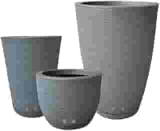 Kit 3 Vasos de Planta Decorativo Acabamento Grafiato com Alturas de 20, 31 e 44 cm (Cinza Chumbo)