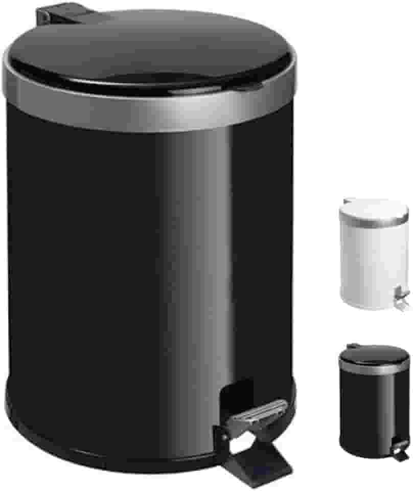 Lixeira com Pedal 5 Litros em Polipropileno Preto – Tampa Reta com Aro Prata