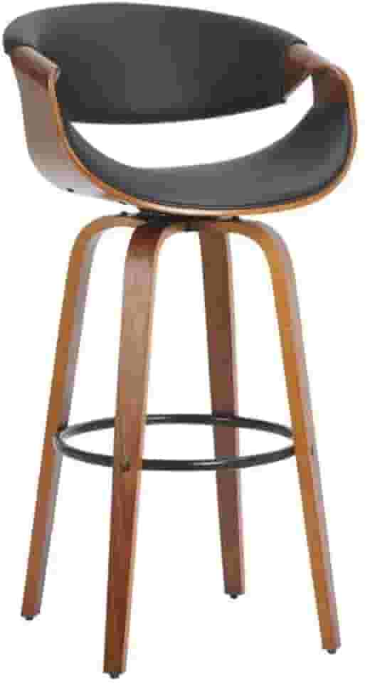 Banqueta Alta Giratória Estofada com Encosto Couro Madeira Munique Fratini Preto