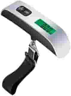 Balança Digital Portátil para Bagagem com LCD, 50kg, Prata e Preto