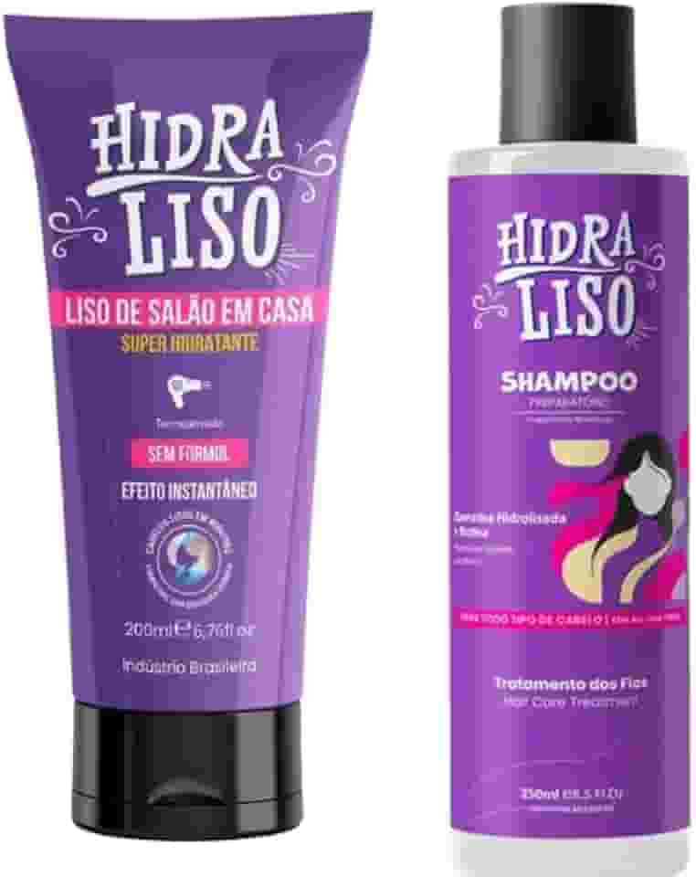01 HidraLiso + 01 Shampoo - Liso de Salao em Casa, Alisante Para Cabelo Organico, Progressiva de Chuveiro Sem Formol