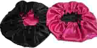 2 touca de cetim dupla face toca dupla face de cetim preta com pink (preta com pink, cabelos curtos e médios)
