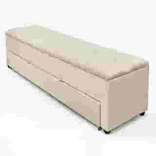 Recamier Baú Paris Com Gaveta Sapateira Luxo Decorativo Estofado Tamanho 1,50m Móveis De Armazenamento Premium Para Quarto Estilo Moderno Retro Organizador Cama Casal/solteiro (Bege)