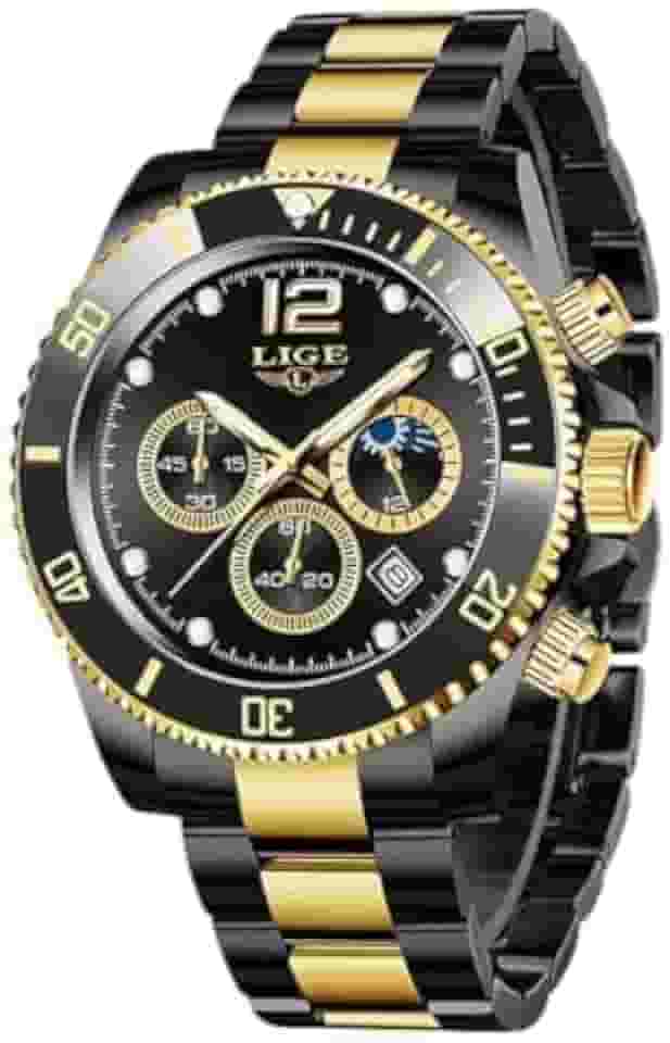 Relógio Masculino Super Premium - "Speed" em Aço Inoxidável com Vidro Hardlex, Ponteiros Luminosos, Calendário e Fases da Lua – 22cm – Acompanha Caixa Premium