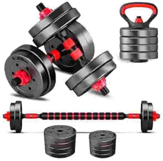 Kit Halteres Barras Anilhas Kettlebell Musculação 6 em 1 Peso Ajustável Consport