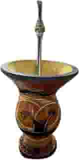 Cuia de Chimarrão Artesanal em Cerâmica, Design Rústico Marrom, Decoração Tradicional + Bomba De Chimarrão Ferro Com Anel 25cm