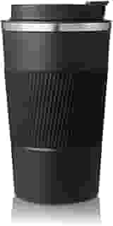 Copo Térmico Aço Inox Premium 510ml Preto Anti-vazamento | Café Chá Quente Gelado | Portátil Carro Escritório Academia Viagem | Isolamento Dupla Camada Alça Silicone