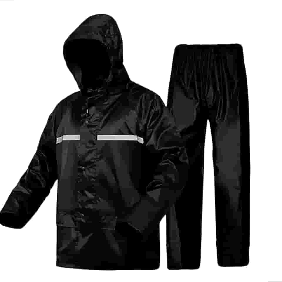 Conjunto de Capa de Chuva Impermeável para Motociclistas e Motoboys em PVC com Faixas Refletivas, Jaqueta com Capuz e Calça, GG, Cor Preta, Proteção Completa contra Chuva e Vento