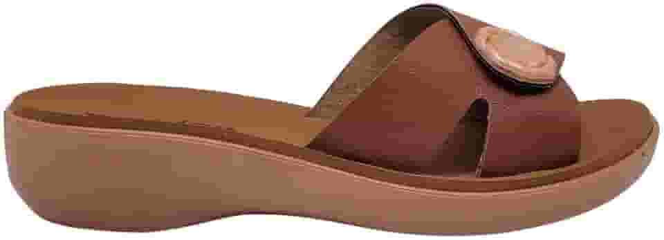 Chinelo Feminino Slide Tamanco Esporão com Aplique Flor Terra e Água Confortável Palmilha Macia