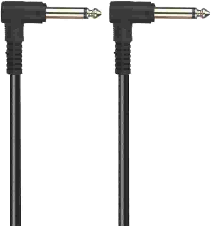 PluCable Cabo de audio P10 para P10 Mono 90 Graus P1002 Preto, Conexoes em metal, 20 centimentos