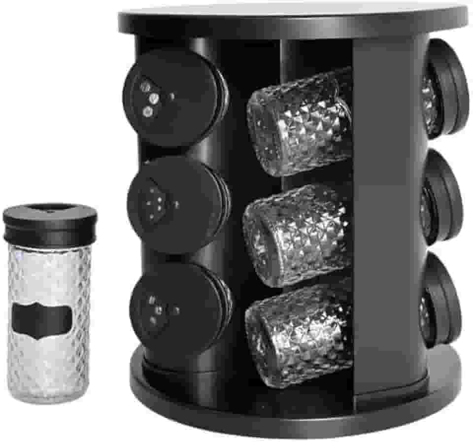 Porta Temperos Giratório com 9 Potes de Vidro, 85ml cada, + Adesivos Modelo: Diamont