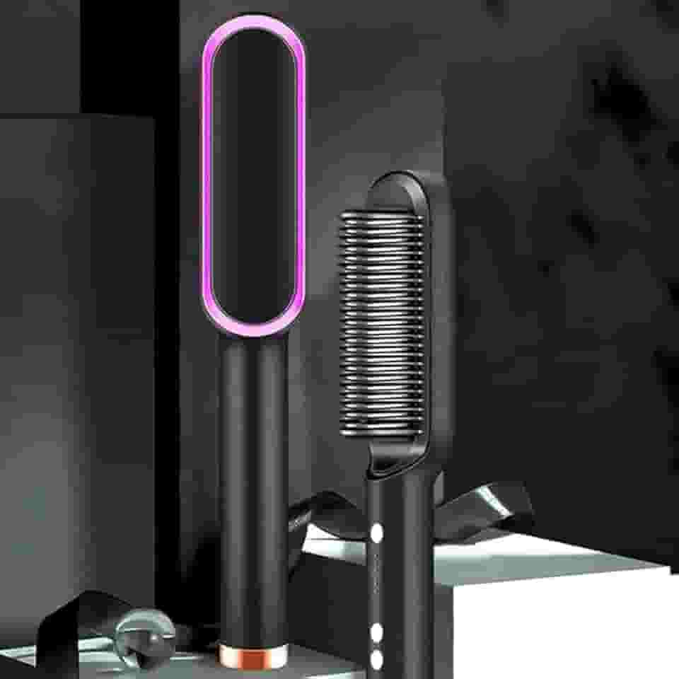 Escova Alisadora Elétrica Bivolt com Controle de Temperatura 130°C a 200°C – Aquecimento Rápido PTC – Portátil e Segura para Viagem – Preta