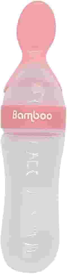 Colher Dosadora de Silicone para Bebê, Mamadeira Dosadora de Papinha e Leite, Alimentação Infantil, Com Tampa Vedada, Fácil de Usar e Higienizar (ROSA)