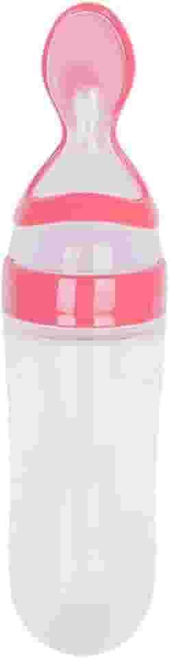 Colher de Silicone Dosadora 90ml para Alimentação Infantil com Corpo Macio e Tampa Protetora -ROSA